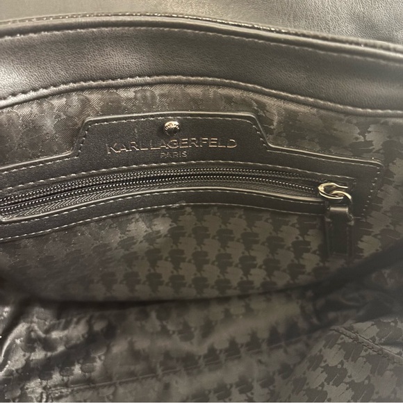 KARL LAGERFELD Paris Agyness shoulder Bag with Silver Tone Chain Straps - Picture 9 of 12